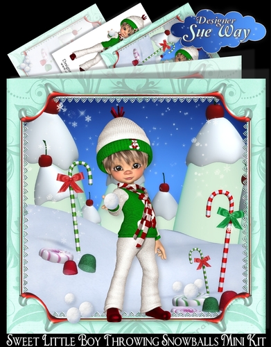 Sweet Little Boy Throwing Snowballs Mini Kit