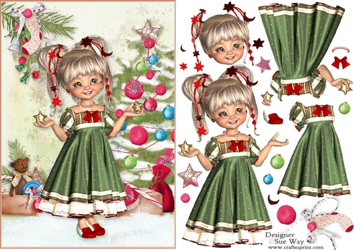 Sweet Little Decorating the Christmas Tree A5 Card Front & Decoupage