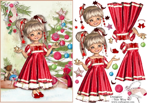 Sweet Little Red Dress for Christmas A5 Card Front & Decoupage