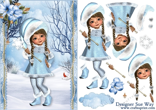 Sweet Little Snowy Walk A5 Card Front & Decoupage