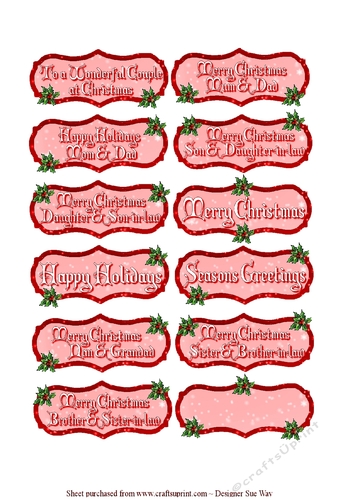 Small Red Festive Holly Greeting Tags 