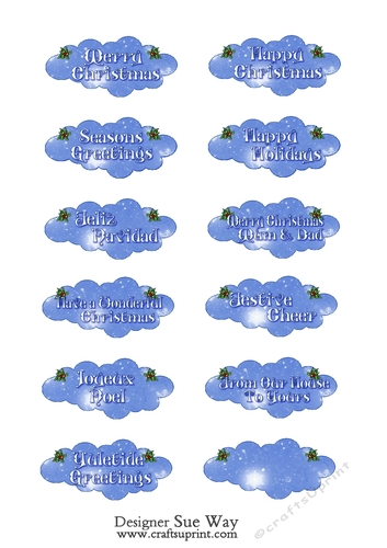 Festive Holly Cloud GreetingTags Blue