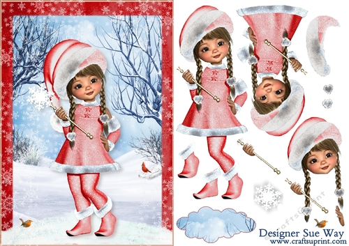 Sweet Little Snowy Walk in Red A5 Card Front & Decoupage