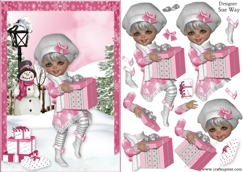 Sweet Little Christmas Delivery A5 Card Front and Decoupage