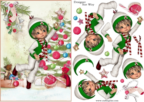 Sweet Little Boy Decorating the Christmas Tree A5 Card Front & Decoupage