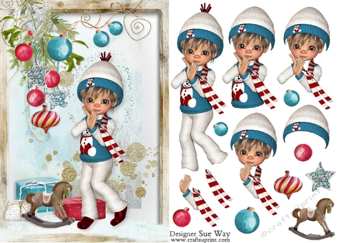 Sweet Little Boy on Christmas Morning Card A5 Card Front & Decoupage
