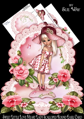 Sweet Little Love Heart Lady Scalloped Round Easel Card Mini Kit