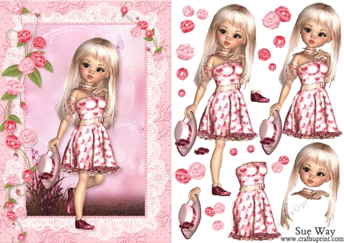 Sweet Little Love Heart Lady in the Garden S5 Card Front and Decoupage