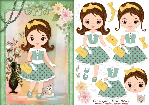 Retro Fashionista! And her Cat A5 Card Front & Decoupage
