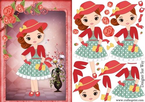 Retro Fashionista! Lady in Red A5 Card Front & Decoupage