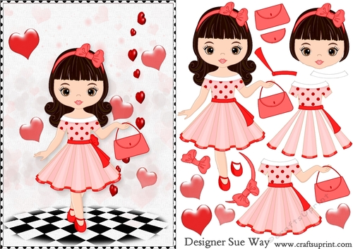 Retro Fashionista! Love Hearts A5 Card Front & Decoupage