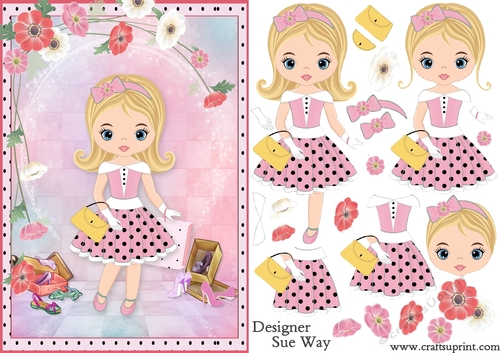 Retro Fashionista! Pretty in Pink Shopping Trip A5 Card Front & Decoupage