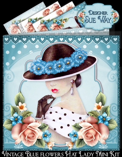 Vintage Blue Flowers Hat Lady Mini Kit