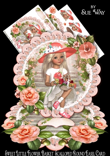 Sweet Little Flower Basket Scalloped Round Easel Card Mini Kit 