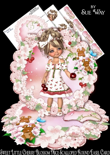 Sweet Little Cherry Blossom Mice Scalloped Round Easel Card Mini Kit