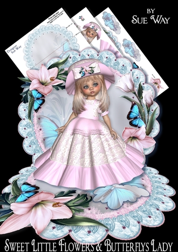 Sweet Little Flowers & Butterflys Lady Scalloped Round Easel Card Mini Kit