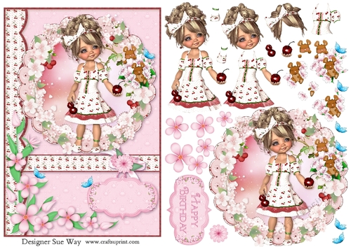 Sweet Little Cherry Blossom Mice  A5 Card Front, Topper & Decoupage