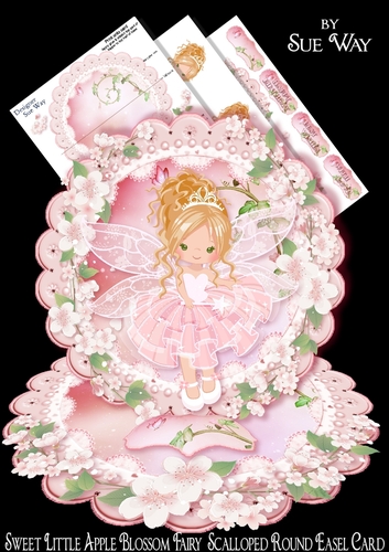 Sweet Little Apple Blossom Fairy Scalloped Round Easel Card