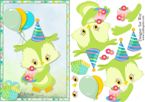 Birthday Cake Owl A5 Topper & Decoupage