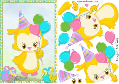 Birthday Balloons Owl A5 Topper & Decoupage
