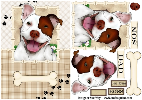 Smiling Staffordshire Bull Terrier A5 Card Front, Topper & Decoupage