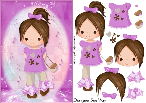 Cute Little Fesival Chic A5 Card Front & Decoupage Purple