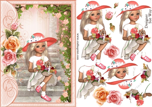 Sweet Little Blushing Rose A5 Card Front & Decoupage