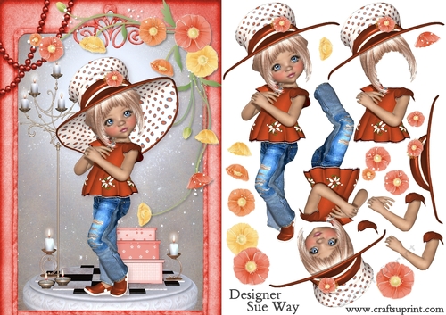Sweet Little Poppy Goes Shopping A5 Card Front & Decoupage