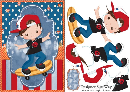 Skateboarding Boy Brown Hair A5 Card Front & Decoupage