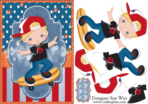 Skateboarding Boy Blonde Hair A5 Card Front & Decoupage