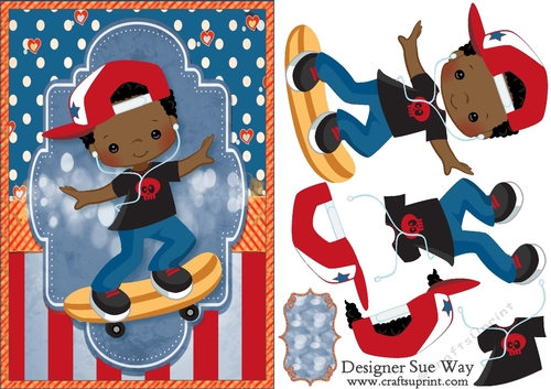 Skateboarding Boy Dark Skin A5 Card Front & Decoupage