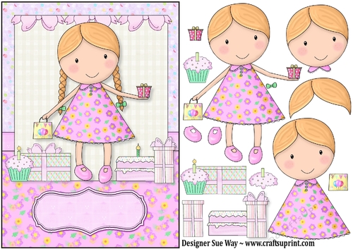 Cutie Pie Birthday Girl A5 Card Front & Decoupage
