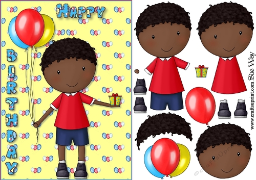Happy Birthday Boy Dark Skin A5 Card Front & Decoupage