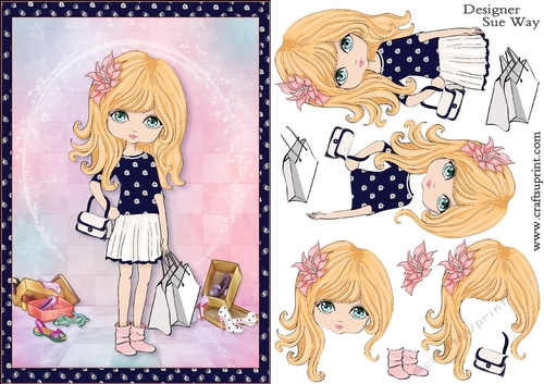 Little Daisy Fashion Shopping  A5 Card Front & Decoupage
