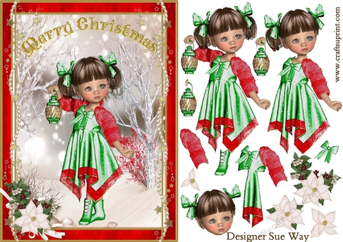 Sweet Little Merry Christmas Lantern in the Snow Red & Green A5 Card Front & Decoupage