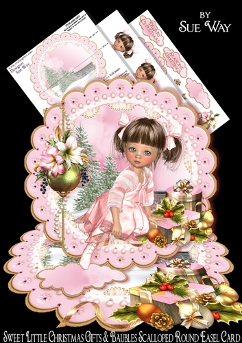 Sweet Little Christmas Gifts & Baubles Scalloped Round Easel Card Mini Kit 