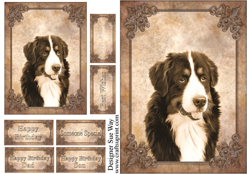 Bernese Mountain Dog Card Front, Topper & Sentiment Tags