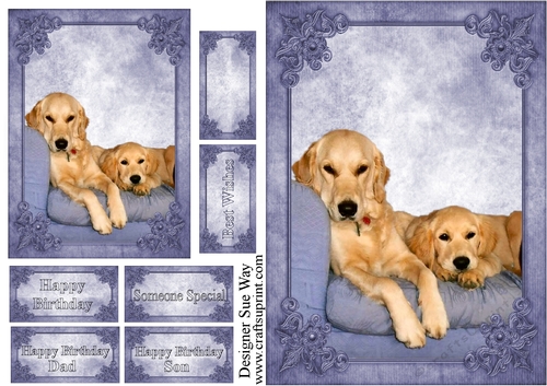 Beautiful Golden Retrievers Card Front, Topper & Tags