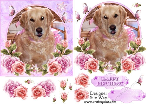 Pretty Birthday Girl Golden Retriever Card Front, Topper and Decoupage