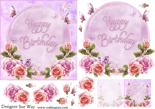 Pretty Happy Birthday Roses Card Front, Topper and Decoupage