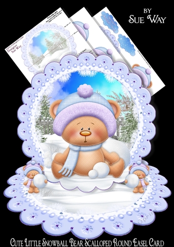 Cute Little Snowball Bear Scalloped Round Easel Card