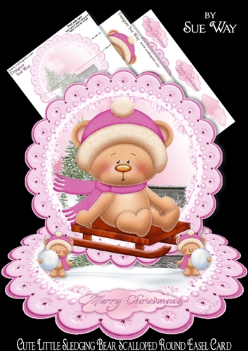 Cute Little Sledging Bear Scalloped Round Easel Mini Kit 