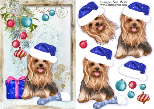 Yorkshire Terrier on Christmas Morning A5 Card Front & Decoupage