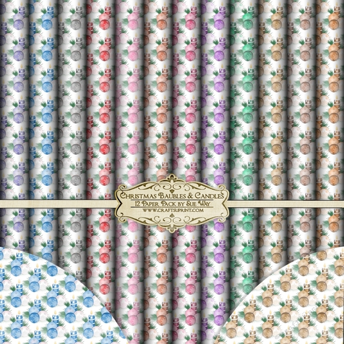 Christmas Baubles and Candles 12 Backing Papers Pack