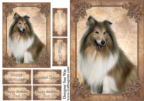 Rough Collie Card Front, Topper & Sentiment Tags
