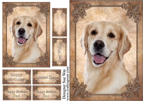 Golden Retriever Card Front, Topper & Sentiment Tags