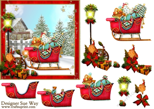 Vintage Christmas Sleigh in the Snow 6 inch Card Front & Decoupage
