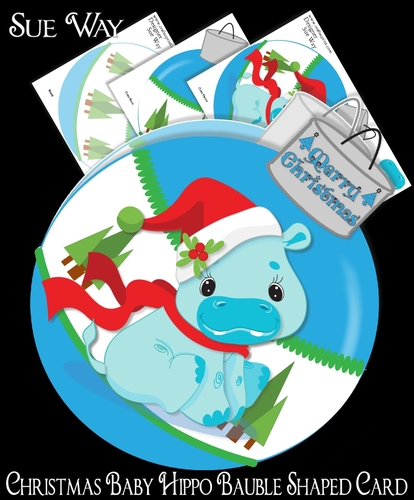 Christmas Baby Hippo Bauble Shaped Card