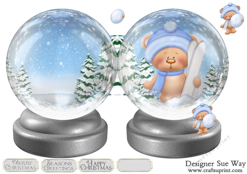 Cute Little Skiing Bear in a Snow Globe
