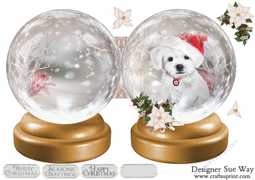 Sweet Little White Christmas Puppy in a Snow Globe